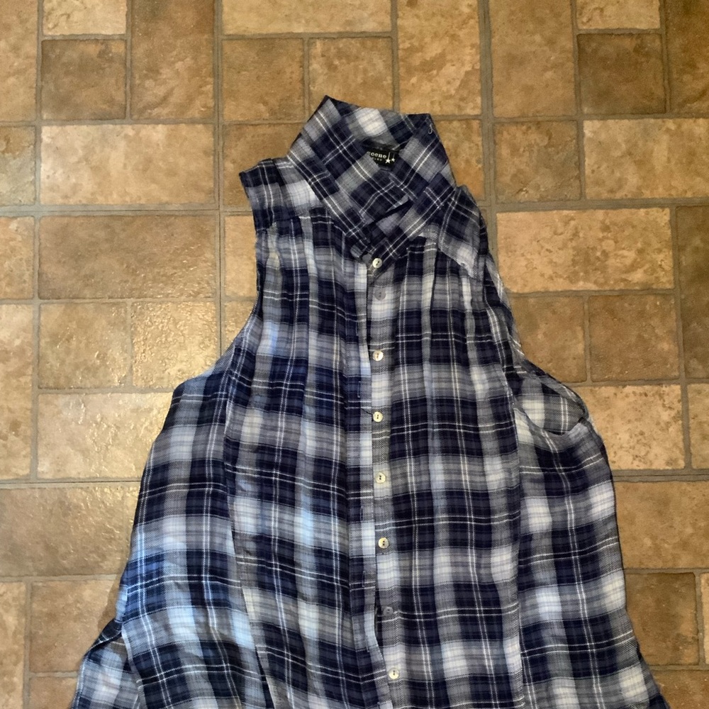 Blue plaid sleeveless shirt